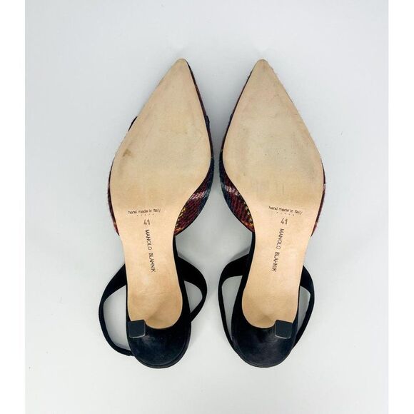 MANOLO BLAHNIK Maysale Red & Green Plaid Slingback Stiletto Sandals Size… - Picture 11 of 12